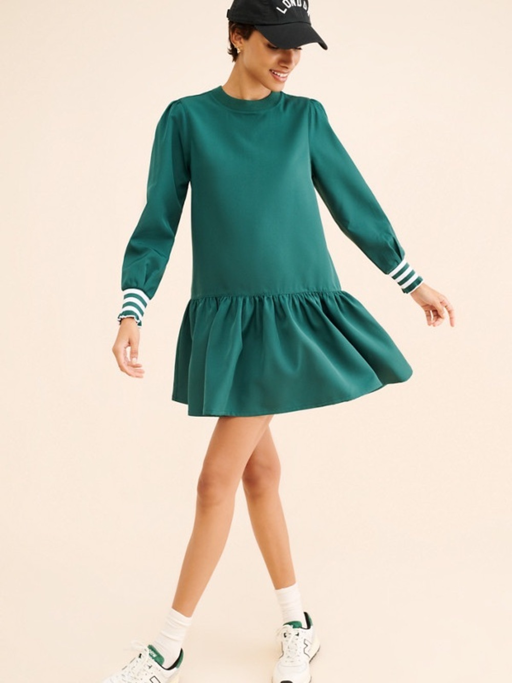 XS Anthropologie Addison Bay long sleeve vine dress sporty Emerald Green Ruffle
